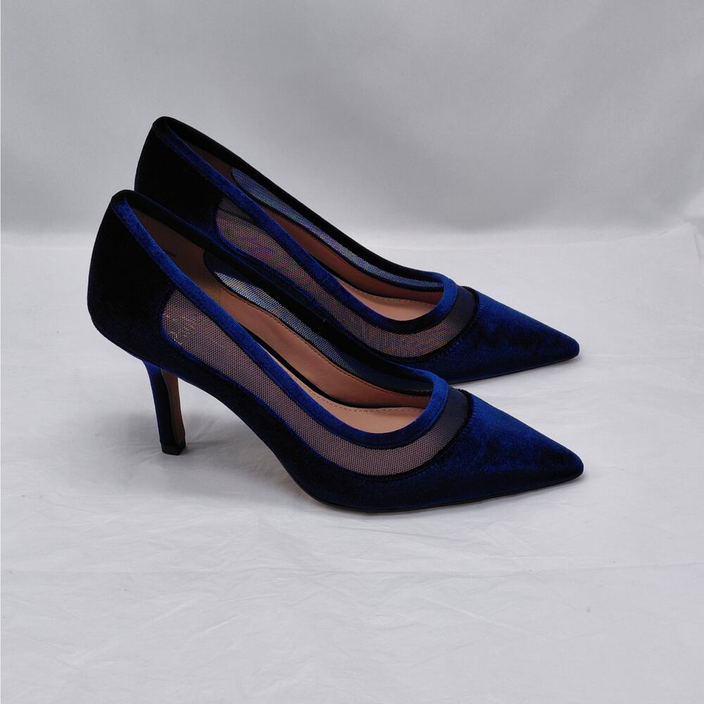 Linea Paolo Pumps Sz 7.5 Navy Velvet Pointed Toe Chic Dress Heels Wedding Party - Picture 12 of 12